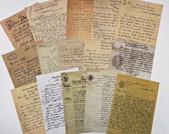 15x prints of old letters, documents, collage paper, craft paper 10 x 14 cm, ephemera for junk journals, scrapbooking, collages, art