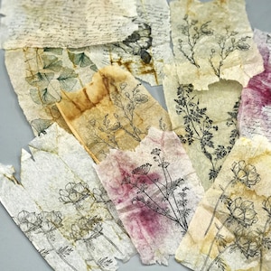 bestempelte Teebeutel fürs journal, Collagenmaterial, Ephemera, halbtransparent, naturfarben
