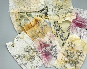 stamped tea bags for the journal, collage material, ephemera, semi-transparent, natural colored