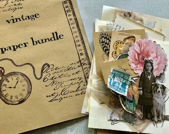 Mini Ephemera Mix, 20-piece collage kit for junk journals, planners, scrapbooking, collages, paperbundle, vintage