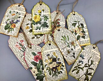 3 labels, tags, gift tags, vintage, flowers, from old book