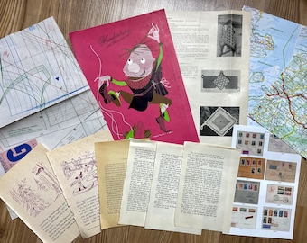 12 pieces of paper for collages, art projects, sewing patterns, cards, vintage book pages, old magazines