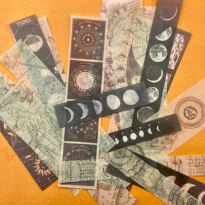 20 washi tape strips, stickers, moon theme, moon phases, cosmos, astronomy