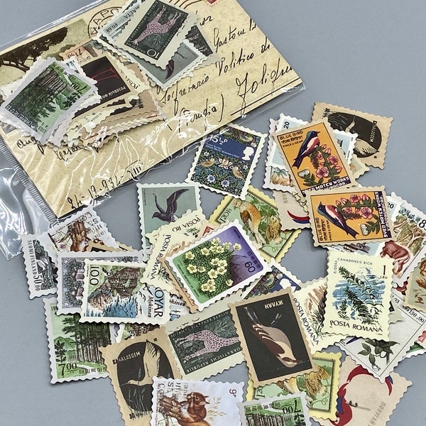 46 Zierbriefmarken, Zier-Briefmarken, Vögel und exotische Tiere aus aller Welt, selbstklebend