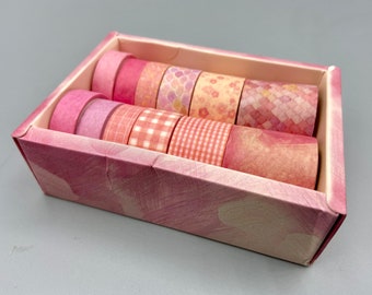 12 Rollen Washi-Tape, rosa-pink, in dekorativer Schachtel, verschiedene Breite und Muster