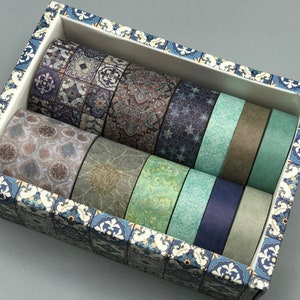 12 rolls of washi tape, oriental, in a decorative box, various widths and patterns