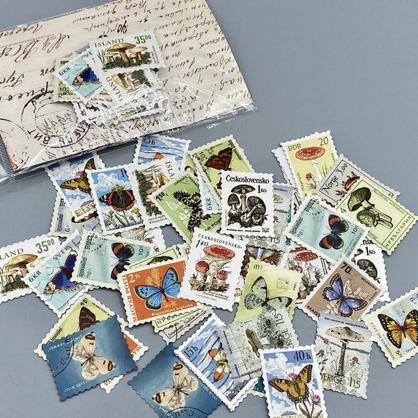 46 Zierbriefmarken, Zier-Briefmarken, Thema Schmetterlinge und Pilze, selbstklebend