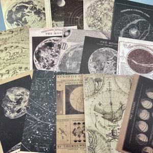 15x moon, cosmos, space collage paper, 10 x 14 cm prints of old pictures, ephemera for junk journals, scrapbooking, collages, art journals