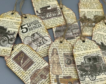 3 labels, tags, gift tags, vintage, old vehicles