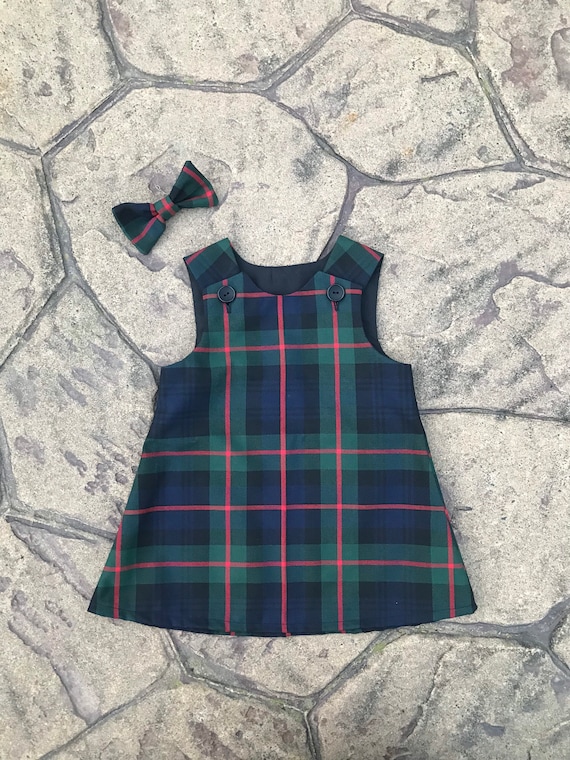green emerald velvet dress Cambridge Plaid Pinafore Dress (Green/Navy) main image 1