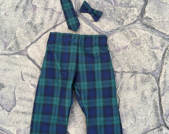 Black watch Tartan Trews and Tie/Bow Tie Set, Trousers, Pants, Babies/Children