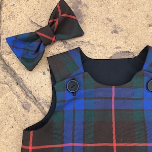 Fraser Ancient Hunting Tartan Pinafore Dress and Hair Bow