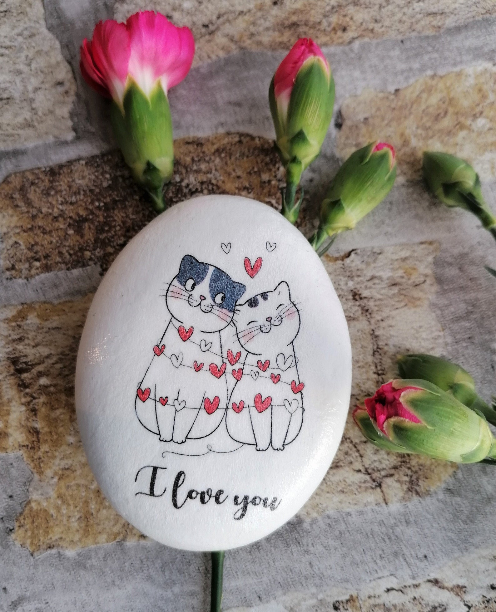I Love You Cute Cats Pebble