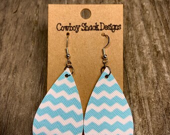 2 Styles Pick Your Style* Tear Drop Earrings,Zig Zag Stripes,Faux Leather Earrings,Unique Earrings,Lightweight Earrings,Mint Earrings,