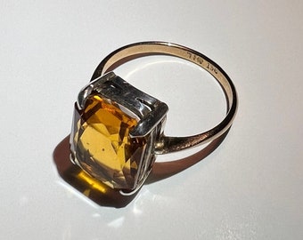 Vintage 9k gold and silver Citrine Statement Ring Rectangular cut Engagement Ring