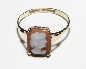 希少なアンティークイタリア製9Kゴールド製小さな天然シェルカメオ