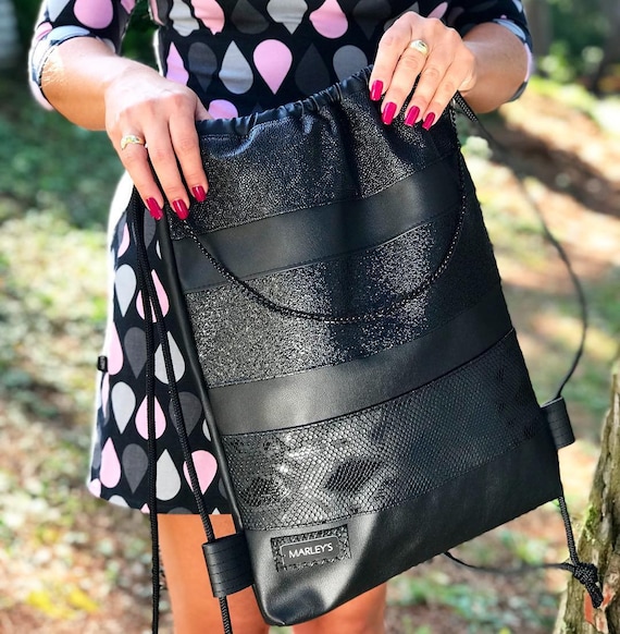 Black drawstring on sale backpack women's