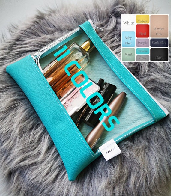 Seethrough Cosmetic Bag Vegan Leather Bag Clear Availabe in 11 COLORS Clear Cosmetic Bag for Women Storage and Organization Makeup Bag Etsy