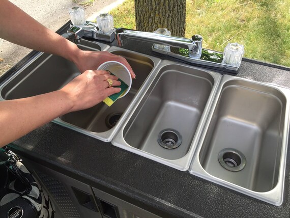 Portable Mobile Electric Concession Hand Sink With 3 Three 4 Four Compartment Hot And Cold Water For Food Trailer Truck Self Contained Nsf