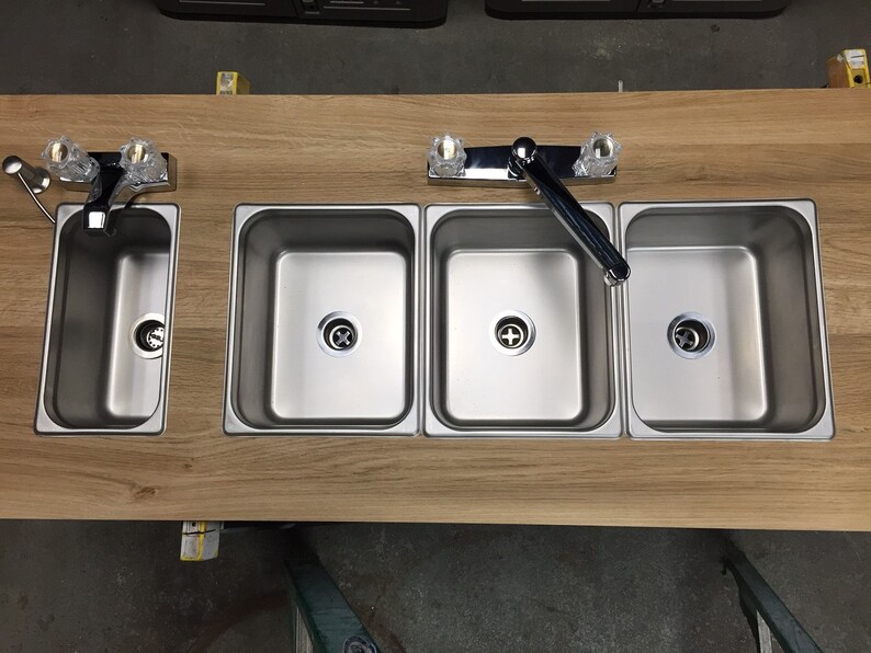 Custom Individual 3 Compartment Drop In Sink Steam Table Pans For Portable Food Trucks Concession And 1 Small Hand Wash Diy Kit 17 Pc