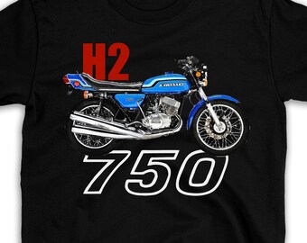 For Kawasaki Blue H2 750 T Shirt, Printed & Dispatched USA. Classic Japanese, Cafe Racer,  Biker