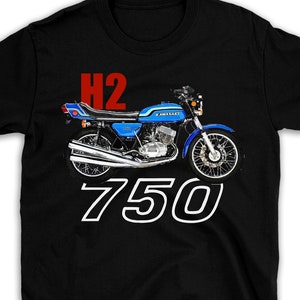 For Kawasaki Blue H2 750 T Shirt, Printed & Dispatched USA. Classic Japanese, Cafe Racer,  Biker