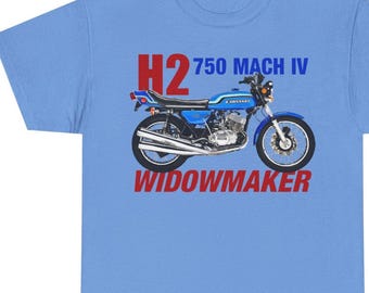 Camiseta unisex de algodón grueso con estampado de la Kawasaki Mach IV H2 750, impresa en EE. UU. Tallas de la S a la 5XL.