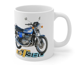 Suzuki GT380 Blue Classic Japanese Motorcycle Ceramic Coffee Mug 11oz, Printed in USA