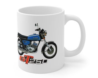 Suzuki GT250 Classic Japanese Motorcycle Ceramic Coffee Mug 11oz, Printed in USA