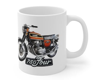 Honda CB750 K4 Sunrise Orange  Motorcycle Ceramic Coffee Mug 11oz, Printed in USA