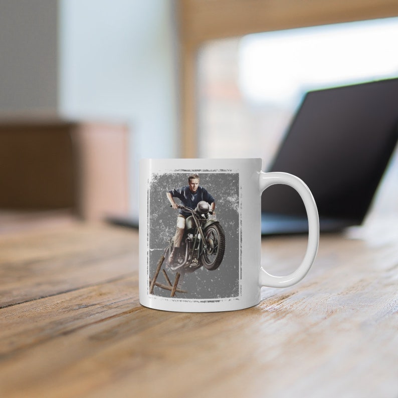 Steve McQueen The Great Escape Triumph Motorcycle Ceramic Coffee Mug 11oz, Printed in USA zdjęcie 6