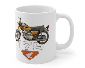 Honda CB175 Classic Japanese Motorcycle Ceramic Coffee Mug 11oz, Printed in USA