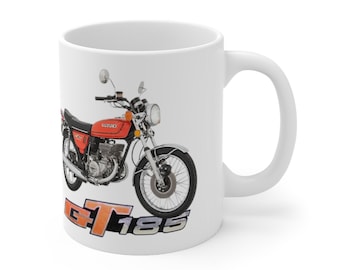 Suzuki GT185 Classic Japanese Motorcycle Ceramic Coffee Mug 11oz, Impreso en EE.UU.