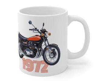 Retro 1973 Motorcycle Ceramic Coffee Mug 11oz, Printed in USA