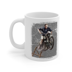 Steve McQueen The Great Escape Triumph Motorcycle Ceramic Coffee Mug 11oz, Printed in USA zdjęcie 3