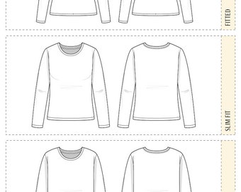 Long Sleeve T-shirt Vector Fashion Flat Sketches / Fashion Template 