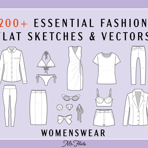 200+ Essential Fashion Flat Sketches - Damenbekleidung