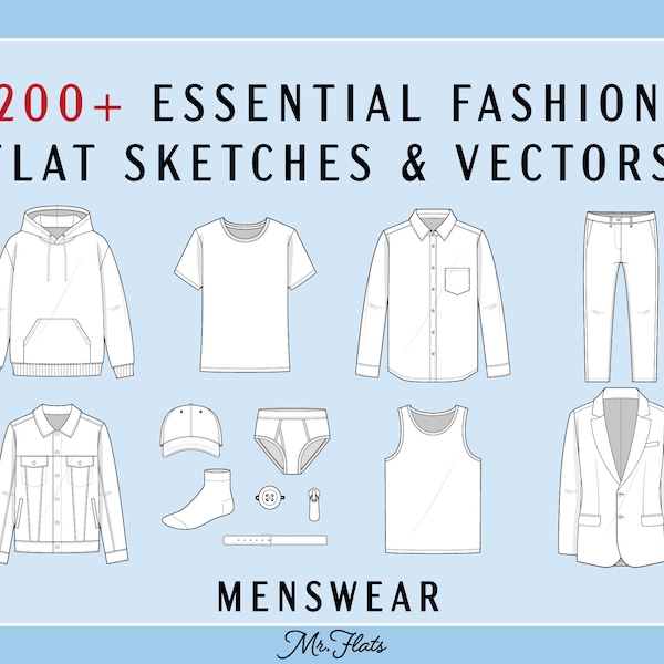 200+ Essential Fashion Flat Sketches - Herrenmode