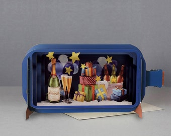 Carte Pop-up 3D Carrousel / Manège - Joyeux Anniversaire - Bleu