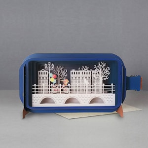 Tarjeta de felicitación City Scene 3D - mensaje en una tarjeta emergente de botella, única
