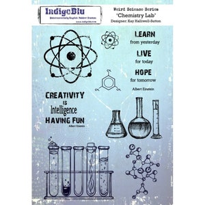 Jeu de tampons IndigoBlu Chemistry Lab A5 : fabrication de cartes, tenue d'un journal, livres souvenirs, décoration d'intérieur