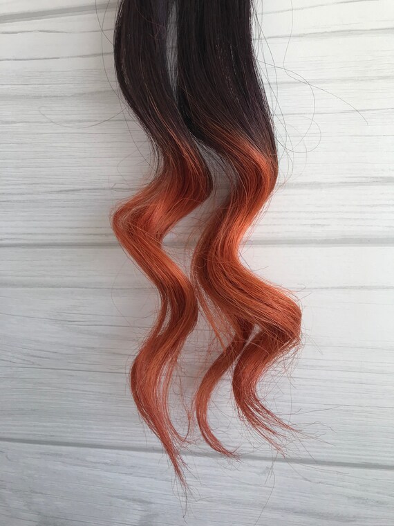 Copper Orange Ombre 14 Clip In Human Hair Extensions Accent Etsy