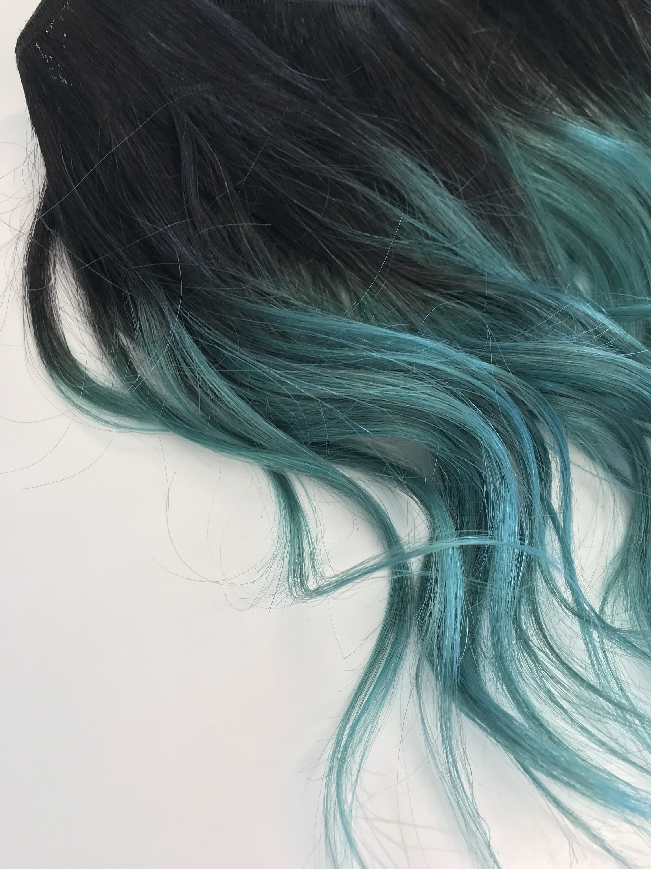 Teal Ombre 11 Clip In Human Hair Extensions Teal Clip In Etsy