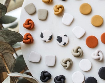 Build Your Own Stud Pack | Knot Earrings, Dainty, Cow Print, Animal Print, Circle, Tiny Studs, Lightweight Clay Statement Earrings