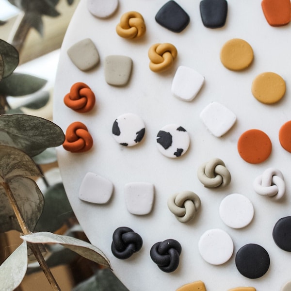 Build Your Own Stud Pack | Knot Earrings, Dainty, Cow Print, Animal Print, Circle, Tiny Studs, Lightweight Clay Statement Earrings