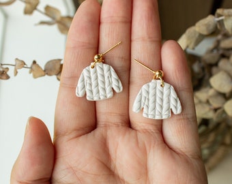 Knit Sweater Mini Dangles | polymer clay knit sweater, mini cable knit sweter earrings, clay dangle earrings, fall cozy earrings