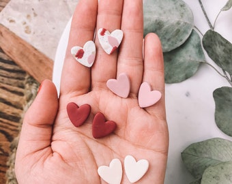 Pink and gold heart polymer clay earrings