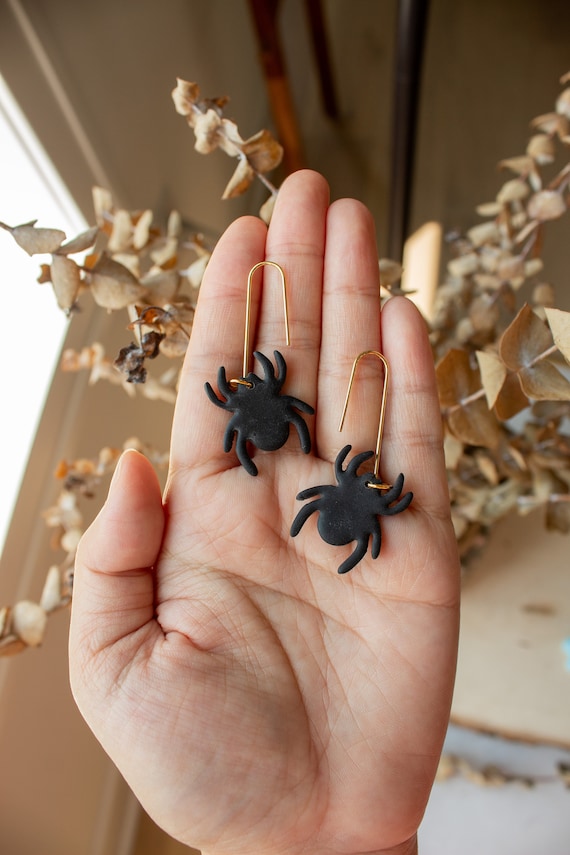 Halloween Spider Dangle Earrings With CZ Stones - Spooky Jewelry For Costume Parties