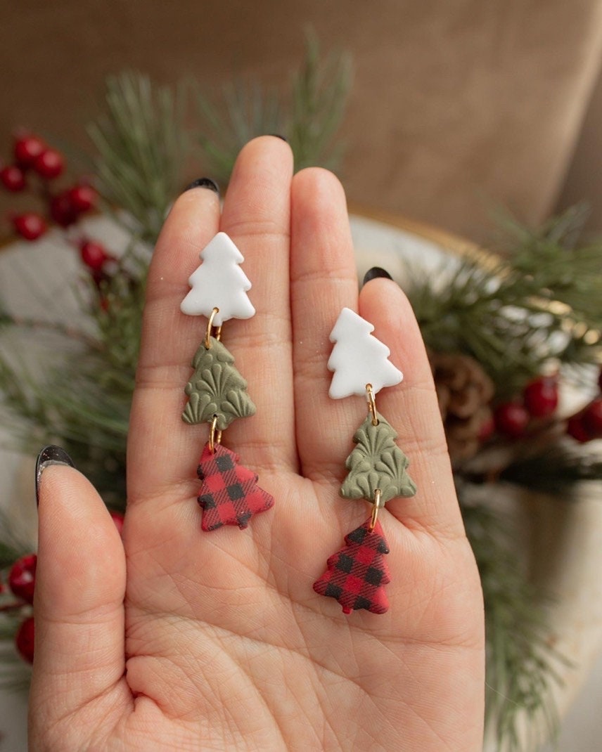 Orecchini a forma di albero di Natale con glitter verdi: pendenti retrò per le feste - Italia