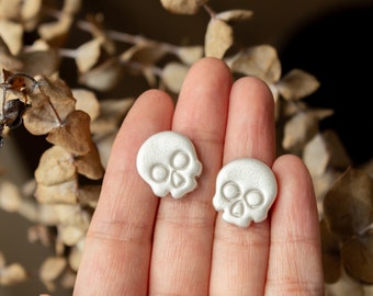 Spooky Skull Studs | Polymer Clay Stud Earrings, Fall Autumn Studs, Little Skull Studs, Halloween polymer clay studs